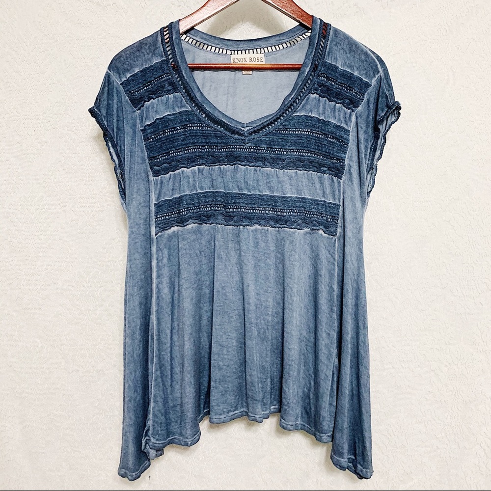 Knox Rose Women’s Flowy Grey/Blue 1X Blouse 🌴